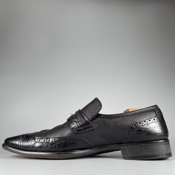 Paul Fredrick Mens 11 M Black Leather Alligator Embossed Penny Loafer Dress Shoe main image 5